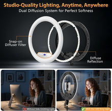 Load image into Gallery viewer, 22'' Ring Light with 75'' Tripod Stand, LED Display/2 USB Ports/6500K Dimmable Ring Light for ipad Phone Holder for Tattoo Lash Live Makeup Video Recording TikTok Barber Stylist Photography