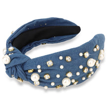 Load image into Gallery viewer, Brown Headband for Women Pearl Knotted Headband Sparkly Rhinestone Pearls Top Knotted Headbands Fashion Accessories Cute Hair Bands for Women Girls