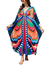 Load image into Gallery viewer, NFVNKJ Boho Kaftan Plus Size Dress for Women, Batwing Sleeve Beach Cover Up, Casual Loose-Fit Loungewear and Swimsuit Dress