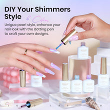 Load image into Gallery viewer, MIZHSE Pearl Gel Nail Polish Set, 6 Colors Iridescent Shimmer Aurora Blue Pearl White Purple Mermaid Gel Nail Polish Soak Off U V LED Shell Thread Effect,for Nail Salon Home Manicure