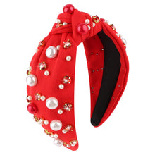 Load image into Gallery viewer, Brown Headband for Women Pearl Knotted Headband Sparkly Rhinestone Pearls Top Knotted Headbands Fashion Accessories Cute Hair Bands for Women Girls