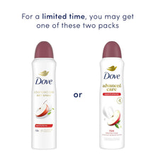 Load image into Gallery viewer, Dove Advanced Care Antiperspirant Deodorant Spray Apple &amp; White Tea Antiperspirant deodorant to help skin barrier repair by boosting skin's ceramide levels 72-hour odor and sweat protection 3.8 oz