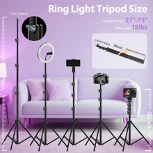 Load image into Gallery viewer, 22'' Ring Light with 75'' Tripod Stand, LED Display/2 USB Ports/6500K Dimmable Ring Light for ipad Phone Holder for Tattoo Lash Live Makeup Video Recording TikTok Barber Stylist Photography