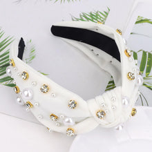Load image into Gallery viewer, Brown Headband for Women Pearl Knotted Headband Sparkly Rhinestone Pearls Top Knotted Headbands Fashion Accessories Cute Hair Bands for Women Girls