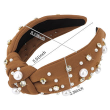 Load image into Gallery viewer, Brown Headband for Women Pearl Knotted Headband Sparkly Rhinestone Pearls Top Knotted Headbands Fashion Accessories Cute Hair Bands for Women Girls