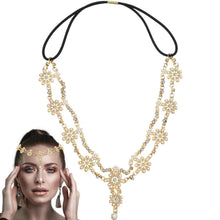 Load image into Gallery viewer, Head Chain Jewelry Headpiece Rhinestone Wedding Headband Headpiece Bohemian Style Rhinestone Headband Diamond Head Chain Hair Accessories for Women Girls Hair Decoration(Gold)