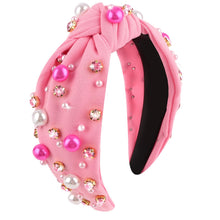 Load image into Gallery viewer, Brown Headband for Women Pearl Knotted Headband Sparkly Rhinestone Pearls Top Knotted Headbands Fashion Accessories Cute Hair Bands for Women Girls