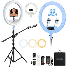 Load image into Gallery viewer, 22'' Ring Light with 75'' Tripod Stand, LED Display/2 USB Ports/6500K Dimmable Ring Light for ipad Phone Holder for Tattoo Lash Live Makeup Video Recording TikTok Barber Stylist Photography