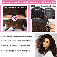 Load image into Gallery viewer, virginess Kinky Curly Half Wig Human Hair Wear Go Glueless Wigs 20 Inch Curly 3 In 1 Half Wigs for Black Women Drawstring Seamless Flip Headband Wig Human Hair Beginner Friendly
