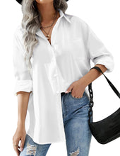 Load image into Gallery viewer, HOTOUCH Women Oversized Button Down Shirts Long Sleeve Blouses with Pocket | Lifgtweight Soft Drop Shoulder Tops, Boyfriend Causal Daily Office Outfits, Fashion Clothes