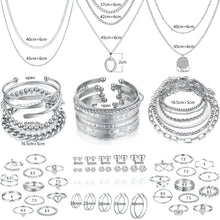 Load image into Gallery viewer, FAXHION 68 Pcs Gold Jewelry Set for Women with 7 Necklace, 17 Bracelet, 5 Hoop Earrings, 15 Stud Earrings, 24 Knuckle Rings for Women Jewelry Set for Women