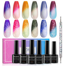 Load image into Gallery viewer, MIZHSE Pearl Gel Nail Polish Set, 6 Colors Iridescent Shimmer Aurora Blue Pearl White Purple Mermaid Gel Nail Polish Soak Off U V LED Shell Thread Effect,for Nail Salon Home Manicure