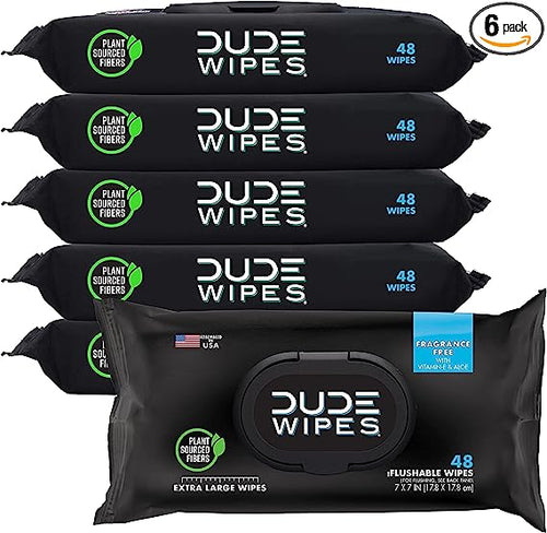 DUDE Wipes Flushable Large Adult Wet Wipes with Vitamin-E & Aloe