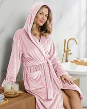 Load image into Gallery viewer, Premium Plush Fleece Robes for Women with Hood Fluffy Soft Long Bathrobe