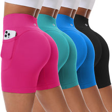 Load image into Gallery viewer, Evercute Women's Gym Shorts 3/4 Pack Seamless Scrunch Butt Lifting Workout Shorts 5" Tummy Control Ruched Booty Yoga Short
