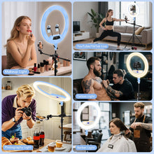 Load image into Gallery viewer, 22'' Ring Light with 75'' Tripod Stand, LED Display/2 USB Ports/6500K Dimmable Ring Light for ipad Phone Holder for Tattoo Lash Live Makeup Video Recording TikTok Barber Stylist Photography
