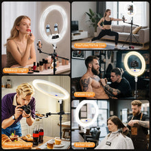 Load image into Gallery viewer, 22'' Ring Light with 75'' Tripod Stand, LED Display/2 USB Ports/6500K Dimmable Ring Light for ipad Phone Holder for Tattoo Lash Live Makeup Video Recording TikTok Barber Stylist Photography