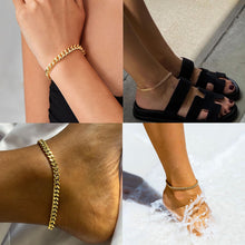 Load image into Gallery viewer, Foxgirl Gold Ankle Bracelets for Women 14K Gold Plated/Silver Anklets for Women Waterproof Minimalist Cuban Link Anklets Set Dainty Layered Ankle Bracelets Anklets for Women Gold Anklet Jewelry Gifts