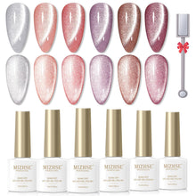 Load image into Gallery viewer, MIZHSE Pearl Gel Nail Polish Set, 6 Colors Iridescent Shimmer Aurora Blue Pearl White Purple Mermaid Gel Nail Polish Soak Off U V LED Shell Thread Effect,for Nail Salon Home Manicure