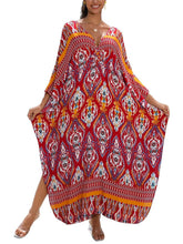 Load image into Gallery viewer, NFVNKJ Boho Kaftan Plus Size Dress for Women, Batwing Sleeve Beach Cover Up, Casual Loose-Fit Loungewear and Swimsuit Dress
