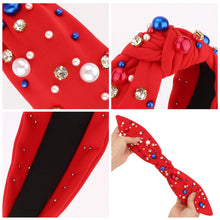 Load image into Gallery viewer, Brown Headband for Women Pearl Knotted Headband Sparkly Rhinestone Pearls Top Knotted Headbands Fashion Accessories Cute Hair Bands for Women Girls