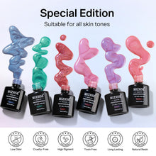 Load image into Gallery viewer, MIZHSE Pearl Gel Nail Polish Set, 6 Colors Iridescent Shimmer Aurora Blue Pearl White Purple Mermaid Gel Nail Polish Soak Off U V LED Shell Thread Effect,for Nail Salon Home Manicure