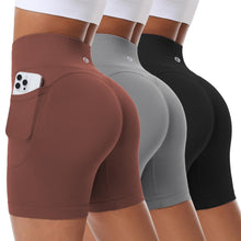 Load image into Gallery viewer, Evercute Women's Gym Shorts 3/4 Pack Seamless Scrunch Butt Lifting Workout Shorts 5" Tummy Control Ruched Booty Yoga Short