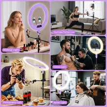 Load image into Gallery viewer, 22'' Ring Light with 75'' Tripod Stand, LED Display/2 USB Ports/6500K Dimmable Ring Light for ipad Phone Holder for Tattoo Lash Live Makeup Video Recording TikTok Barber Stylist Photography