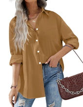 Load image into Gallery viewer, HOTOUCH Women Oversized Button Down Shirts Long Sleeve Blouses with Pocket | Lifgtweight Soft Drop Shoulder Tops, Boyfriend Causal Daily Office Outfits, Fashion Clothes