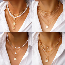 Load image into Gallery viewer, FAXHION 68 Pcs Gold Jewelry Set for Women with 7 Necklace, 17 Bracelet, 5 Hoop Earrings, 15 Stud Earrings, 24 Knuckle Rings for Women Jewelry Set for Women