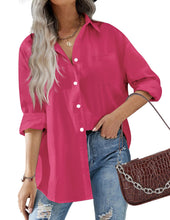 Load image into Gallery viewer, HOTOUCH Women Oversized Button Down Shirts Long Sleeve Blouses with Pocket | Lifgtweight Soft Drop Shoulder Tops, Boyfriend Causal Daily Office Outfits, Fashion Clothes
