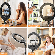 Load image into Gallery viewer, 22'' Ring Light with 75'' Tripod Stand, LED Display/2 USB Ports/6500K Dimmable Ring Light for ipad Phone Holder for Tattoo Lash Live Makeup Video Recording TikTok Barber Stylist Photography