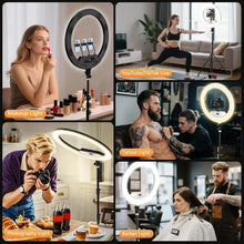 Load image into Gallery viewer, 22'' Ring Light with 75'' Tripod Stand, LED Display/2 USB Ports/6500K Dimmable Ring Light for ipad Phone Holder for Tattoo Lash Live Makeup Video Recording TikTok Barber Stylist Photography