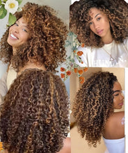 Load image into Gallery viewer, virginess Kinky Curly Half Wig Human Hair Wear Go Glueless Wigs 20 Inch Curly 3 In 1 Half Wigs for Black Women Drawstring Seamless Flip Headband Wig Human Hair Beginner Friendly