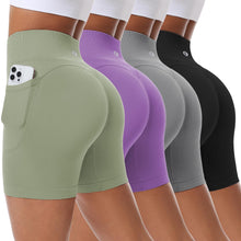 Load image into Gallery viewer, Evercute Women's Gym Shorts 3/4 Pack Seamless Scrunch Butt Lifting Workout Shorts 5" Tummy Control Ruched Booty Yoga Short