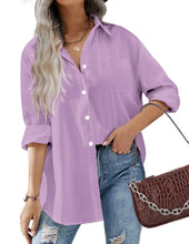 Load image into Gallery viewer, HOTOUCH Women Oversized Button Down Shirts Long Sleeve Blouses with Pocket | Lifgtweight Soft Drop Shoulder Tops, Boyfriend Causal Daily Office Outfits, Fashion Clothes