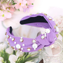 Load image into Gallery viewer, Brown Headband for Women Pearl Knotted Headband Sparkly Rhinestone Pearls Top Knotted Headbands Fashion Accessories Cute Hair Bands for Women Girls