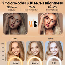Load image into Gallery viewer, 22'' Ring Light with 75'' Tripod Stand, LED Display/2 USB Ports/6500K Dimmable Ring Light for ipad Phone Holder for Tattoo Lash Live Makeup Video Recording TikTok Barber Stylist Photography
