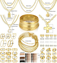 Load image into Gallery viewer, FAXHION 68 Pcs Gold Jewelry Set for Women with 7 Necklace, 17 Bracelet, 5 Hoop Earrings, 15 Stud Earrings, 24 Knuckle Rings for Women Jewelry Set for Women
