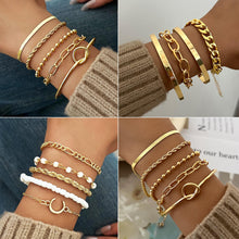 Load image into Gallery viewer, FAXHION 68 Pcs Gold Jewelry Set for Women with 7 Necklace, 17 Bracelet, 5 Hoop Earrings, 15 Stud Earrings, 24 Knuckle Rings for Women Jewelry Set for Women