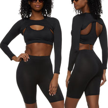 Load image into Gallery viewer, Black 3 Piece Biker Shorts Set Active Athletic Sportswear