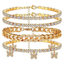 Load image into Gallery viewer, Cuban Link Gold Anklet Bracelet Set - 4 Pcs