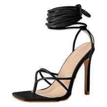 Load image into Gallery viewer, Lace Me Up Ankle Strap Stiletto High Heeled Sandals - Black