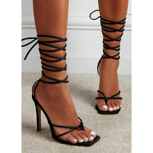 Load image into Gallery viewer, Lace Me Up Ankle Strap Stiletto High Heeled Sandals - Black