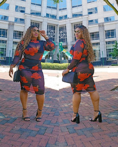 Ruby Red Floral Sheer Dress