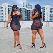 Load image into Gallery viewer, Wild Nights Mesh Rhinestone Sequin Black Dress - Plus Size