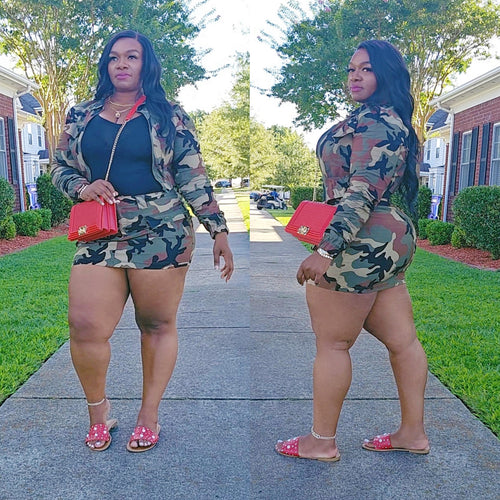 Camo Print Skirt Set Plus Size