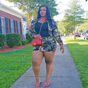 Camo Print Skirt Set Plus Size