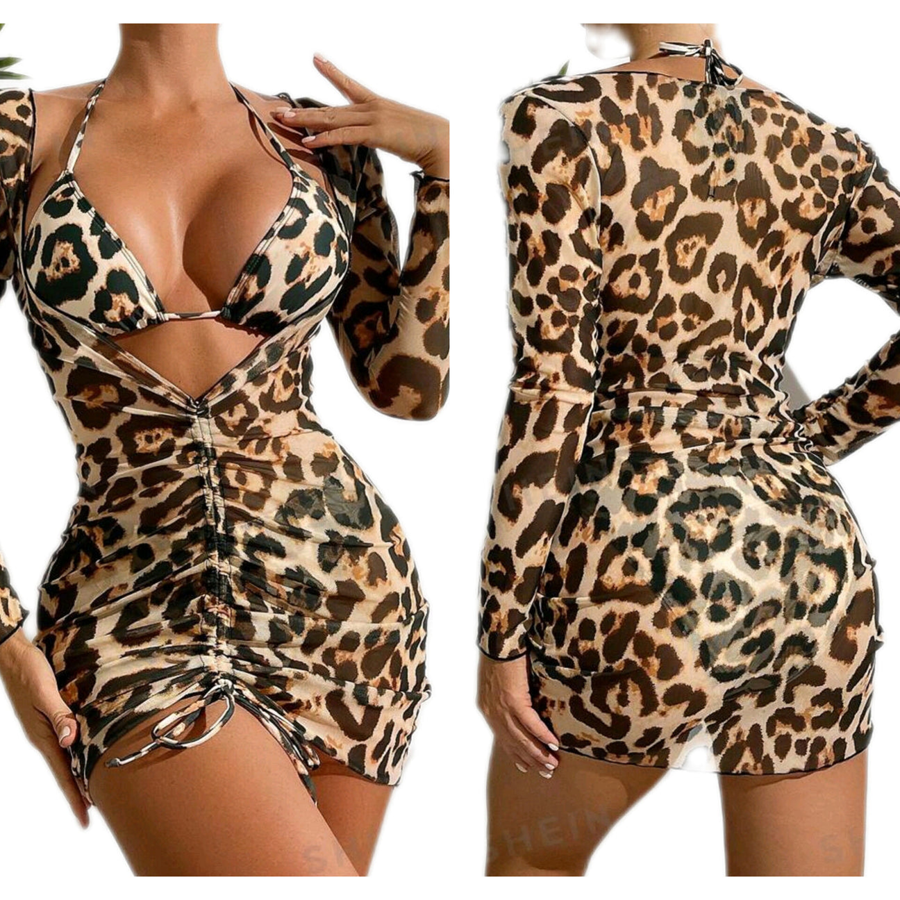 Leopard Print Bikini Kimono Three Pieces Swimsuit main image 1
