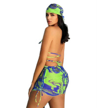 Load image into Gallery viewer, Green Swirl Print 3 Piece Bikini Swim Set Beach Vacation Wear